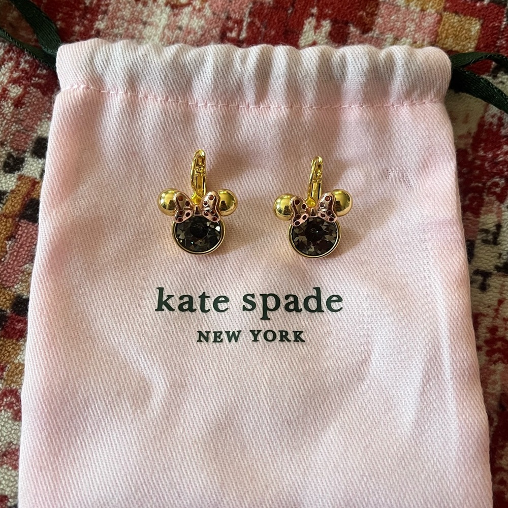 Kate Spade New York x Minnie Mouse Stone Gold lever-back earrings with dust bag